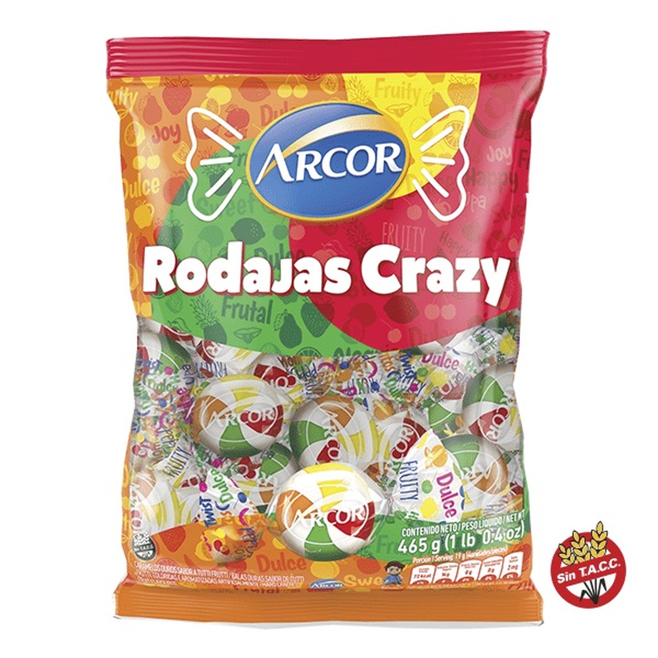 ARCOR CARAM. RODAJAS CRAZY X 465 GRS.