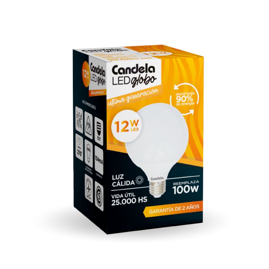LAMP. CANDELA LED GLOBO 12W CALIDA