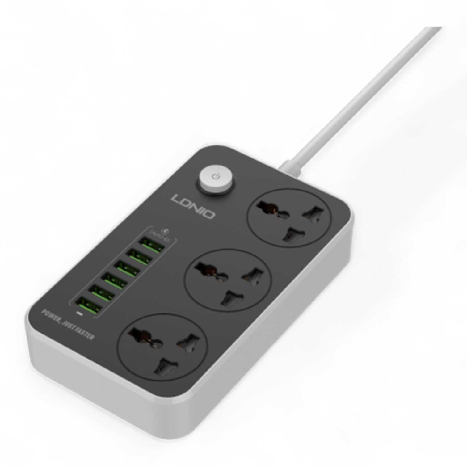 ZAPATILLA LDNIO 3 TOMAS + 3 X USB + 2 TC 3.4A CABLE SC3604