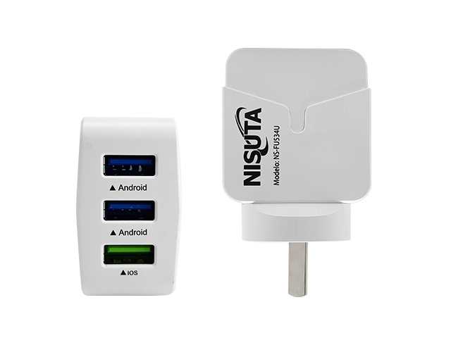 CARGADOR 220V MICRO USB NSFU534U 3 PUERTOS 3.4A 5.0V NISUTA