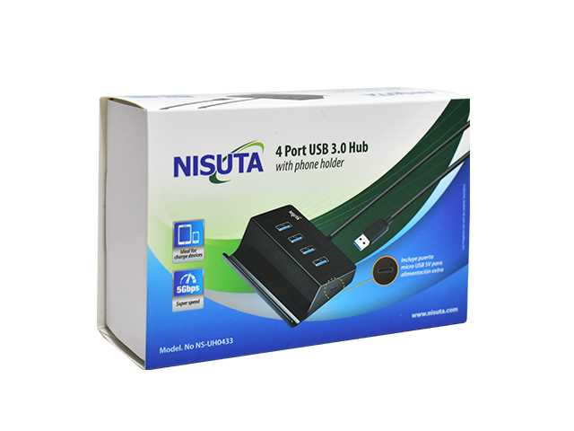 HUB USB 3.0 4 PUERTOS CON SOPORTE CELULAR NISUTA NSUH0433