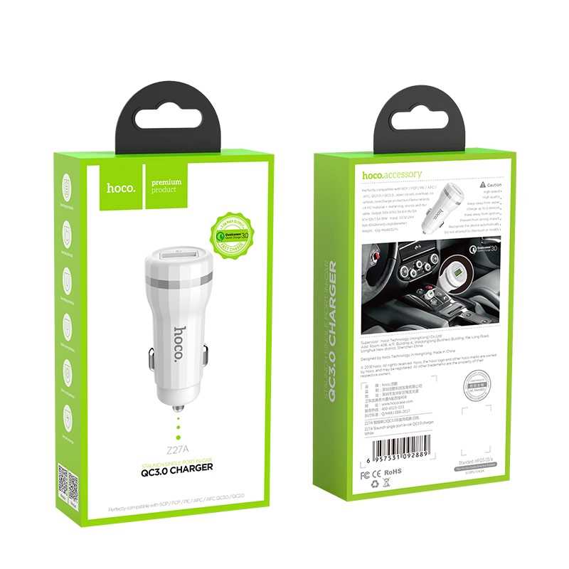 CARGADOR AUTO HOCO Z27A 3A-5V * 2  CARGA RAPIDA QUALCOMM QC 3.0