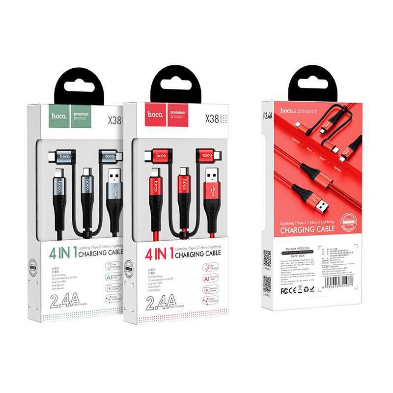 CABLE USB A MICRO USB/IPHONE/TIPO C HOCO X38 2.4A 1M COOL