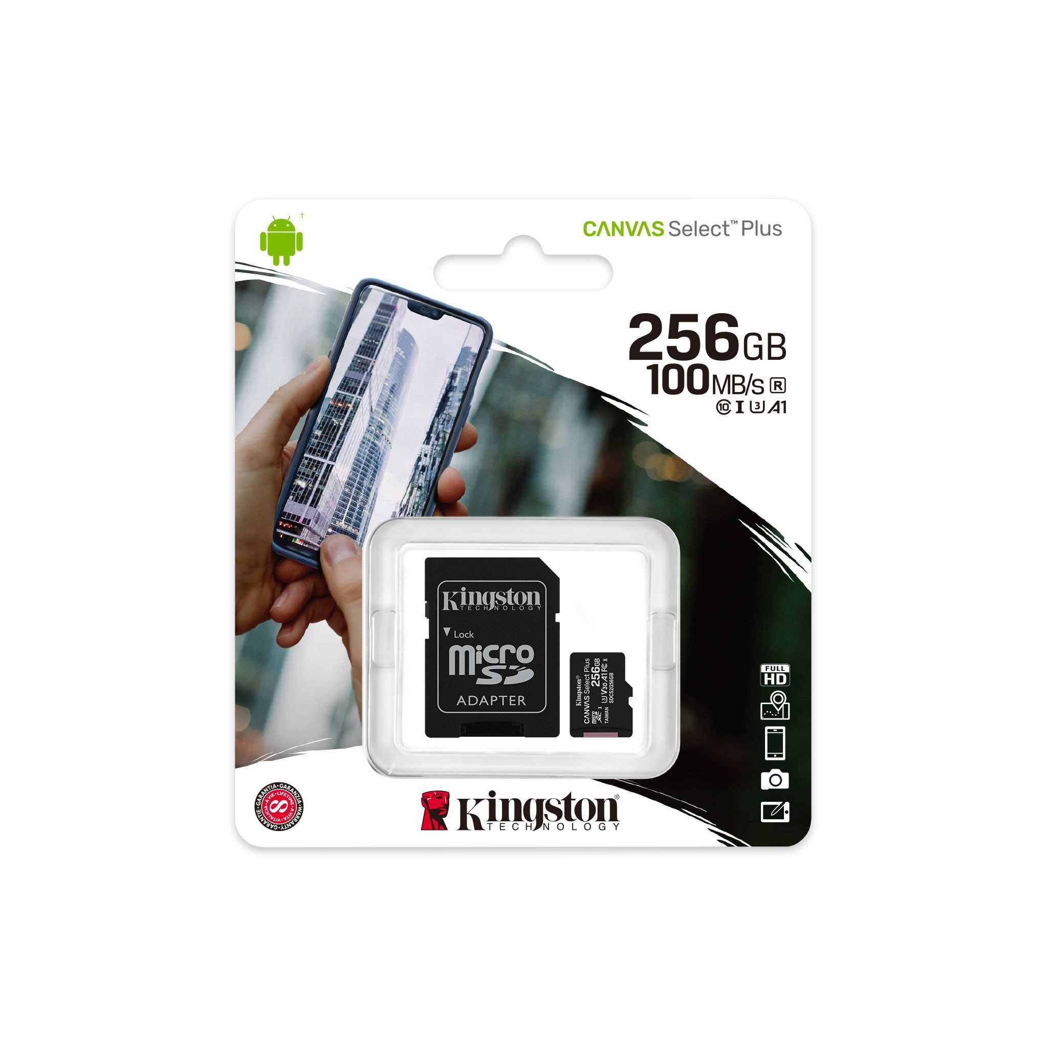 MEMORIA MICRO SD 256GB KINGSTON CLASE 10 CANVAS 100