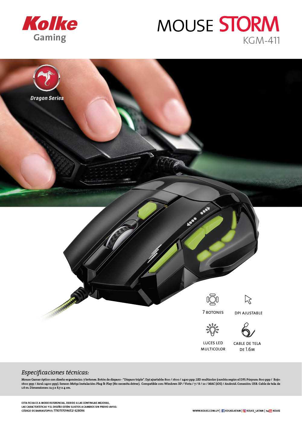 MOUSE GAMER KOLKE KGM-411 STORM OUTLET