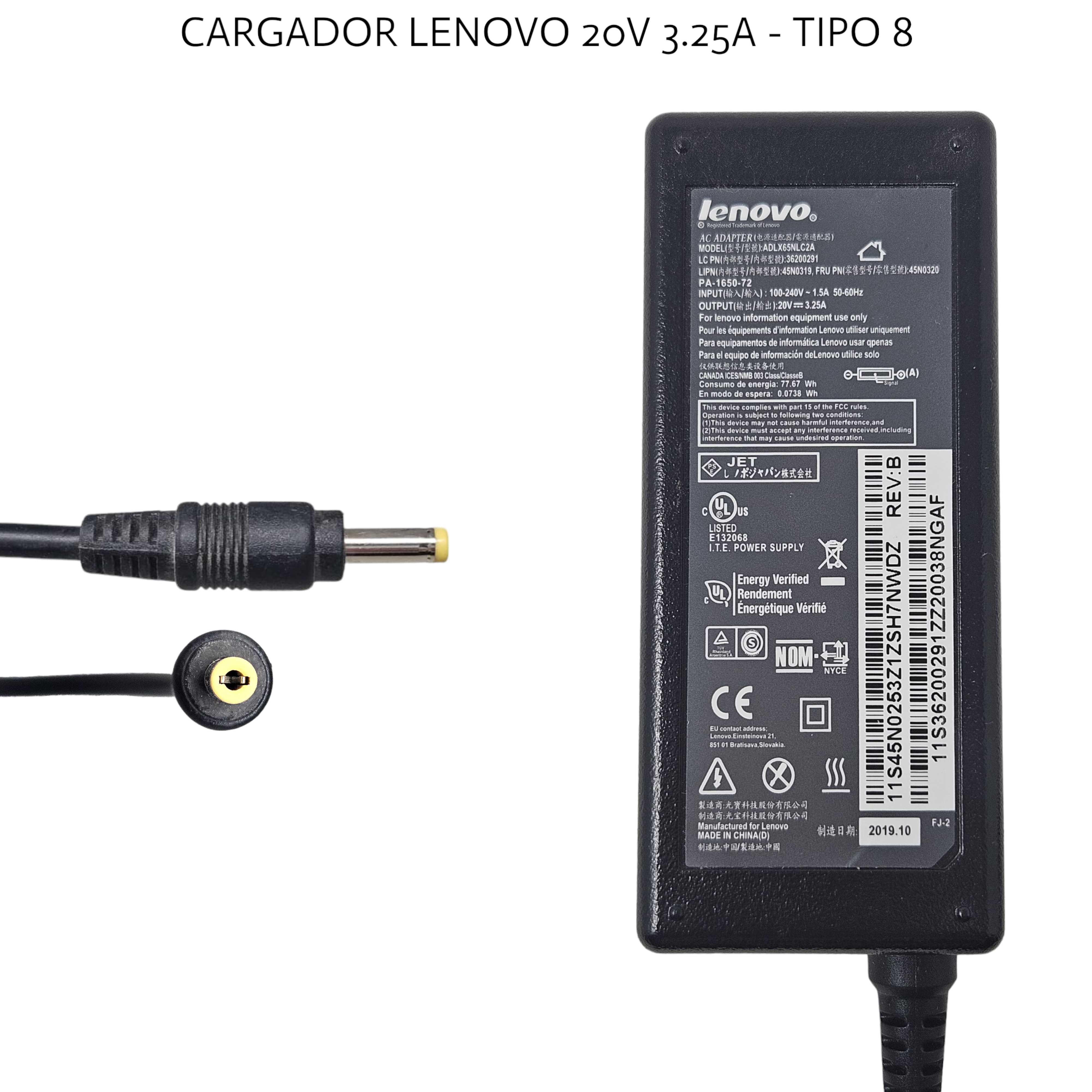 FUENTE NOTEBOOK ORIGINAL LENOVO 20V 3.25A 65W (4/1.7MM)