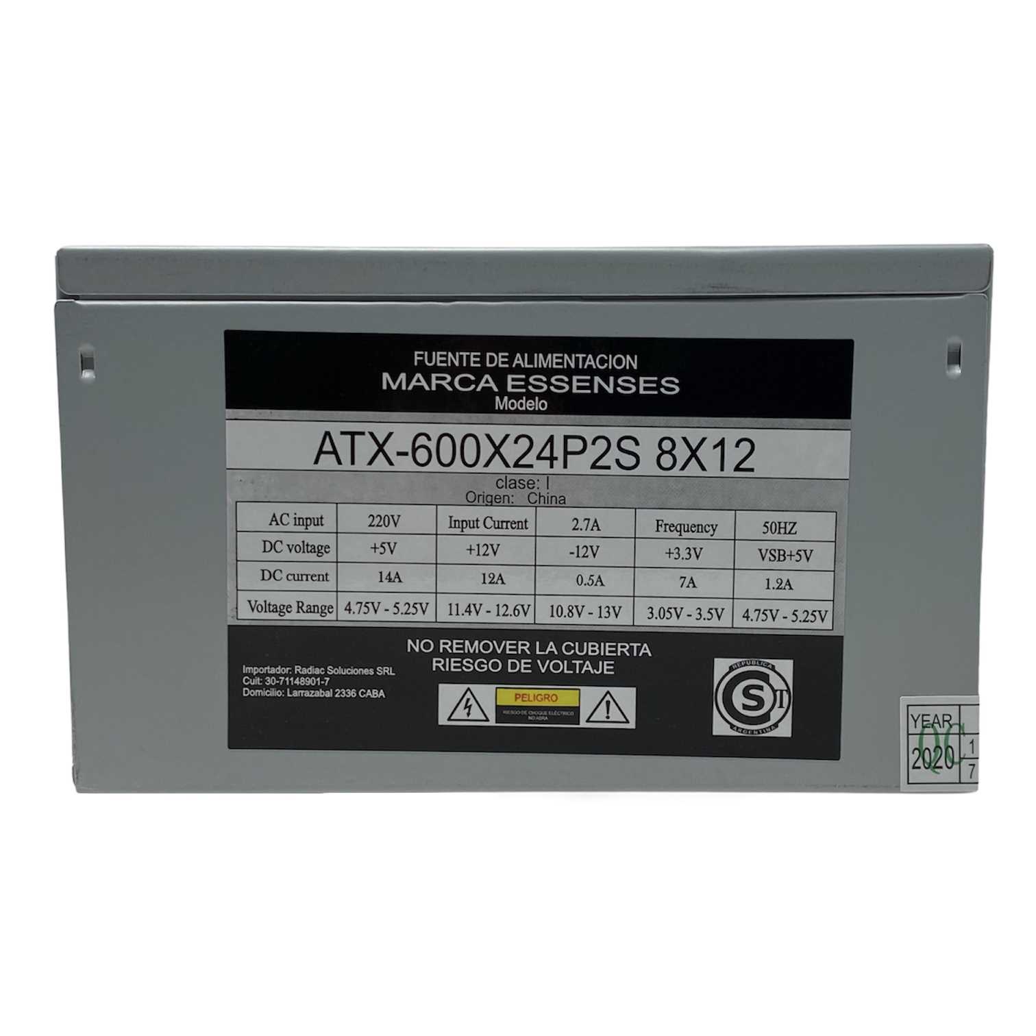 FUENTE PC 600W ESSENSES 14A COOLER 12CM (NEGRO)