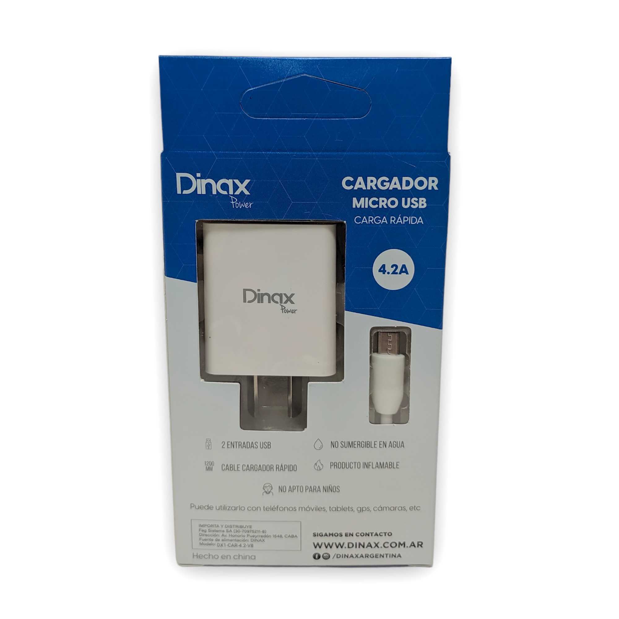 Cargador Para Celular 4.2a MICRO USB - 2 USB - DINAX