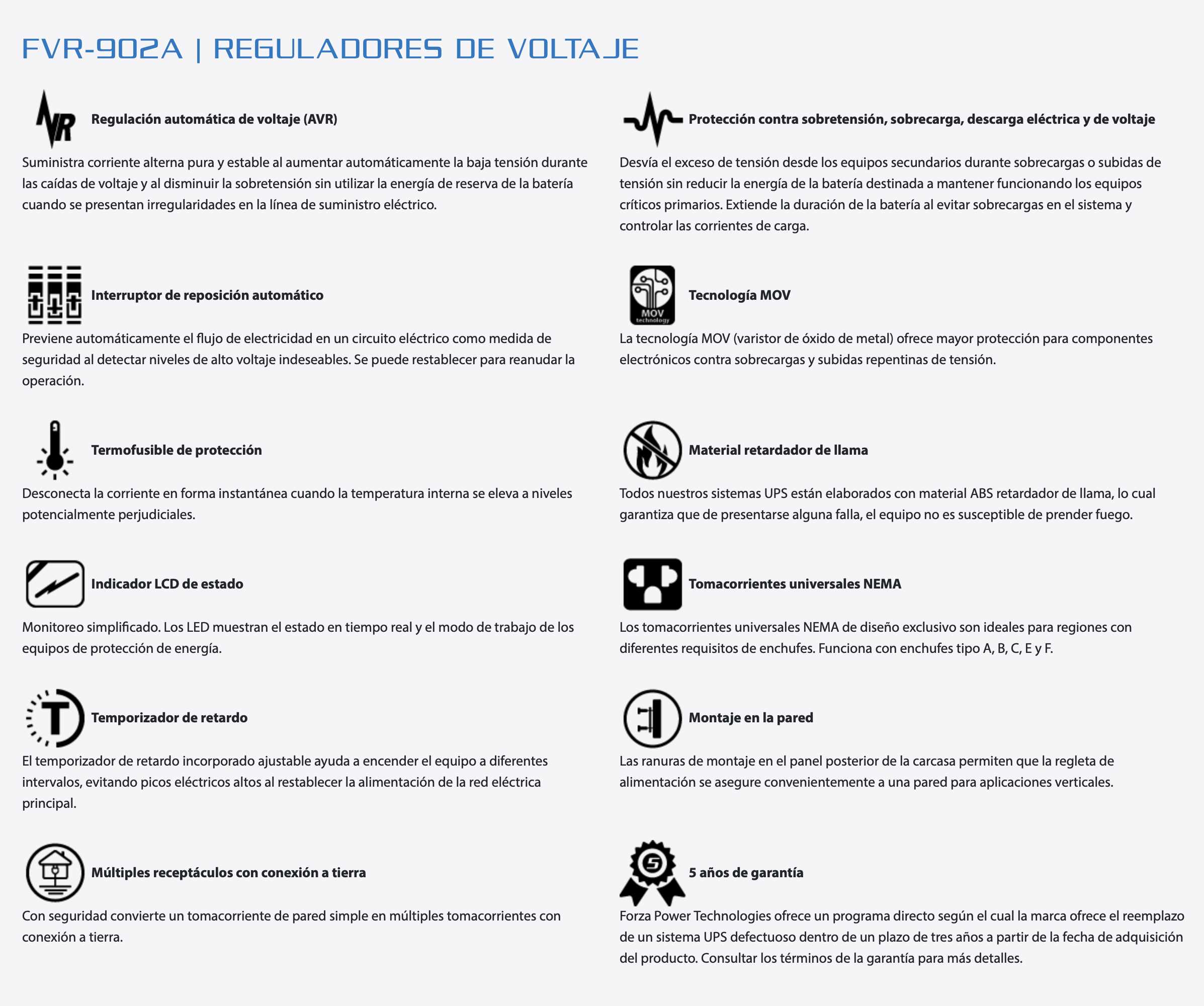 ESTABILIZADOR FORZA 900V/450W 4 TOMAS FVR-902A