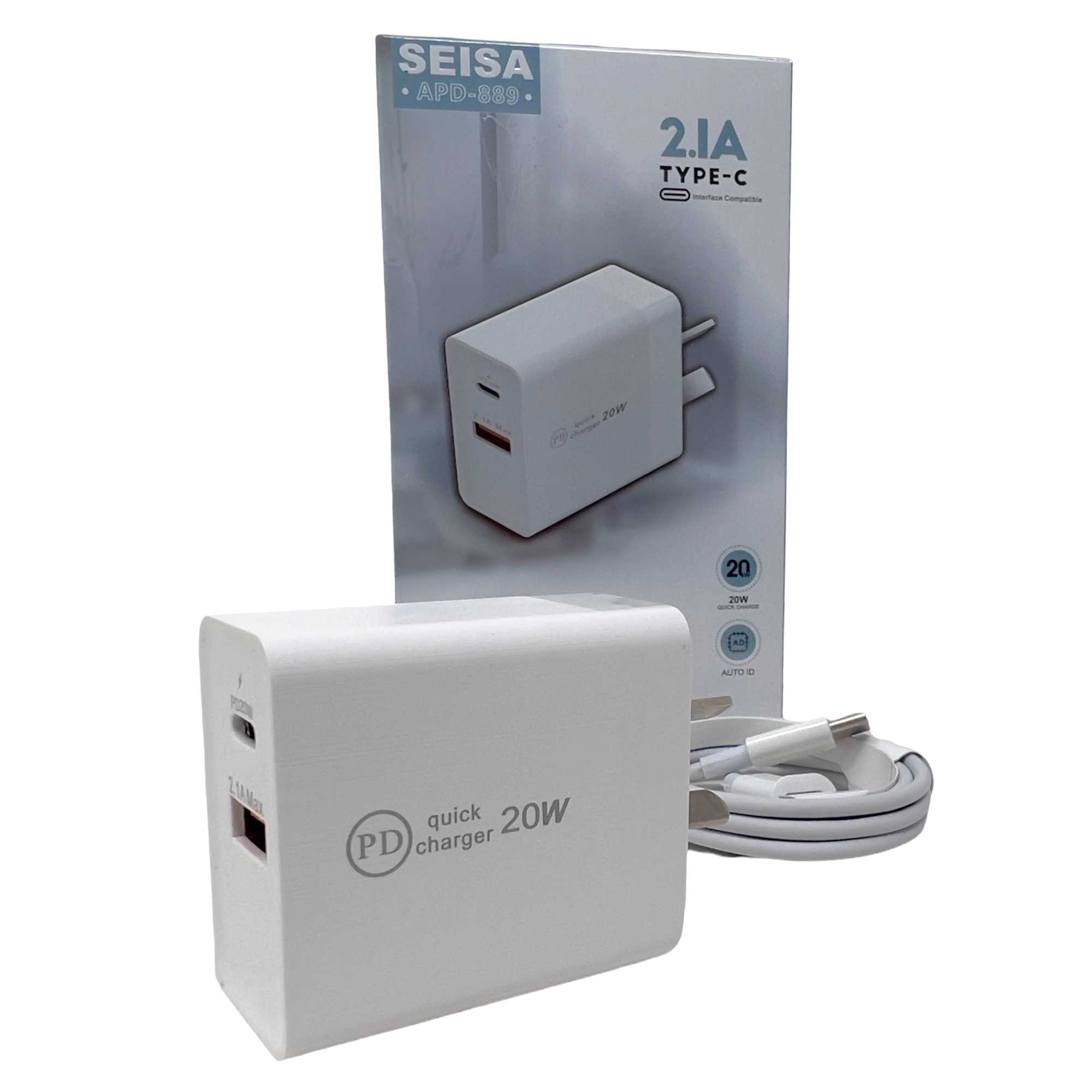 CARGADOR 220V TIPO C SEISA 3.4A 20W PD + USB(2.1A)