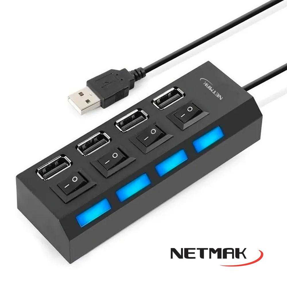 HUB USB 2.0 4 PUERTOS NETMAK NM-AC08 CON SWITCH