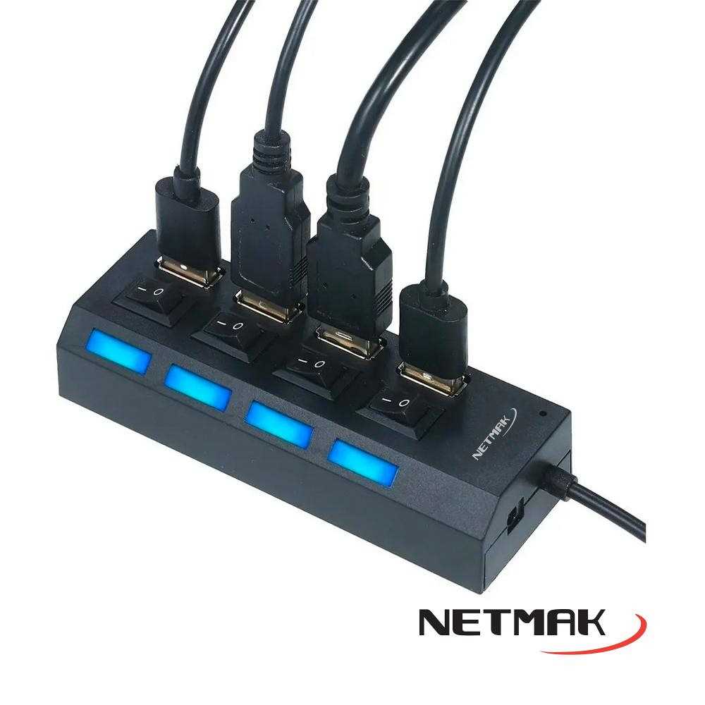 HUB USB 2.0 4 PUERTOS NETMAK NM-AC08 CON SWITCH
