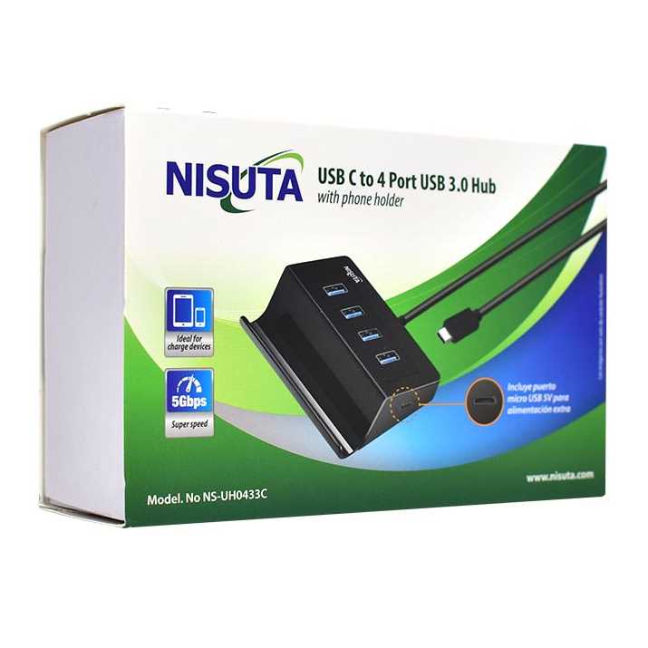 HUB USB TIPO C 3.0 4P CON SOPORTE CELULAR NISUTA 433C