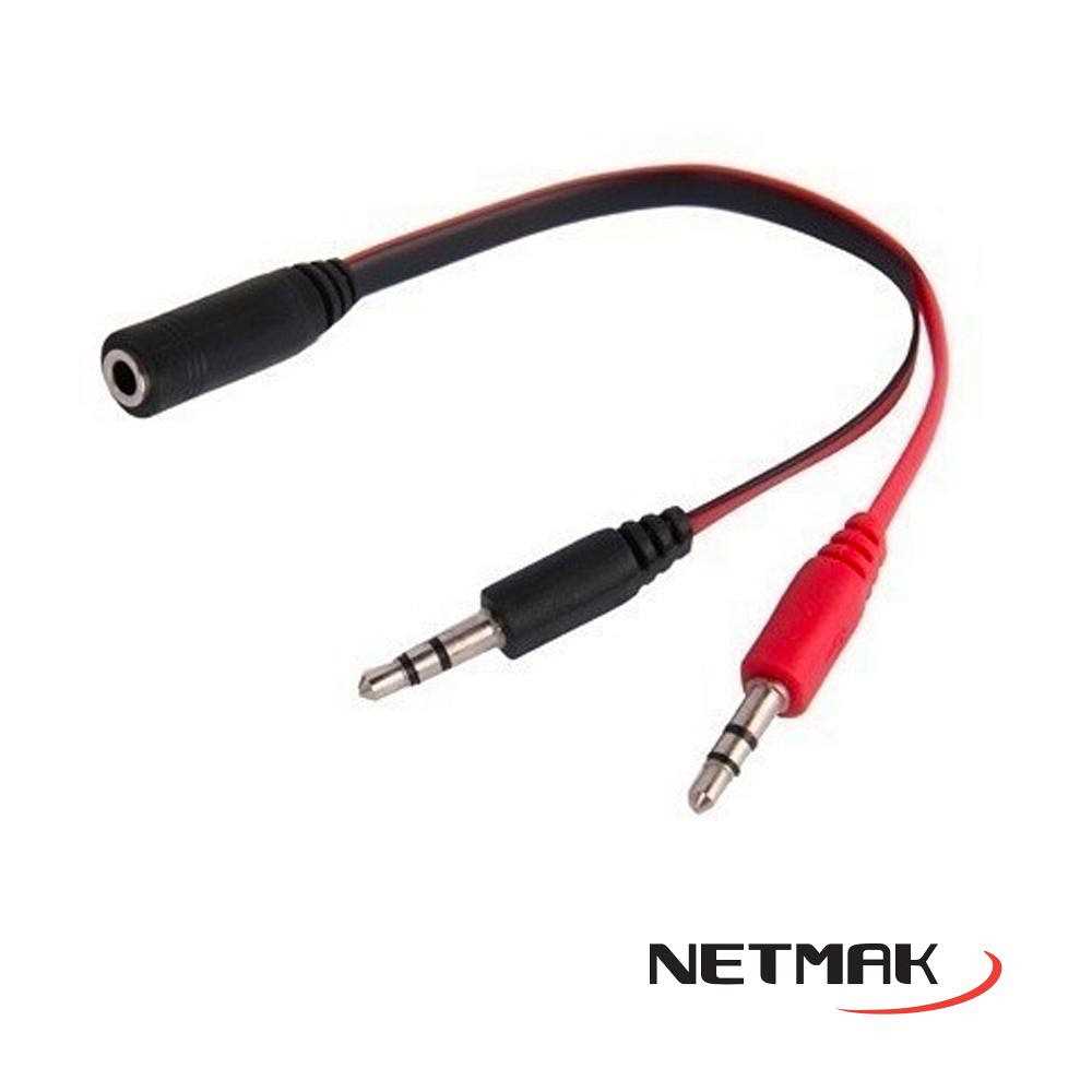 ADAPTADOR DE AUDIO NETMAK 2 PLUG 3.5M (3 CONT) A 3.5H (4 CONT) NM-C50