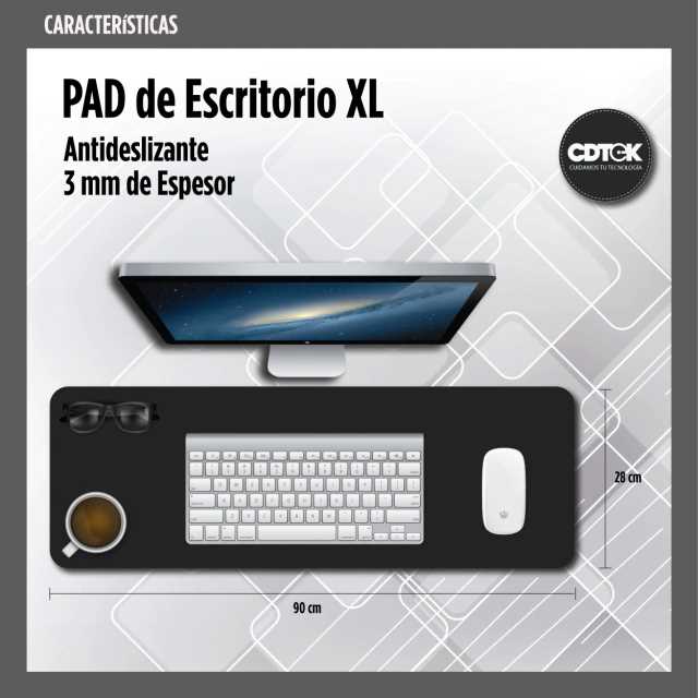 PAD MOUSE CDTEK BIGG NEGRO LISO XL 90X28CM
