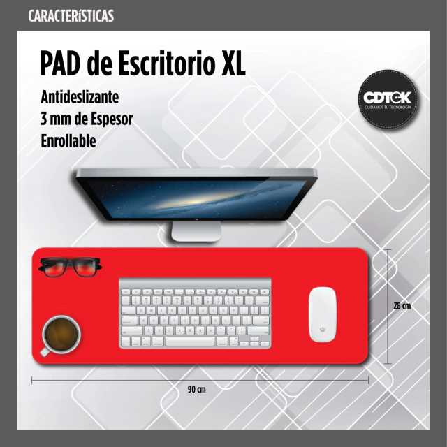 PAD MOUSE CDTEK BIGG ROJO LISO XL 90X28CM