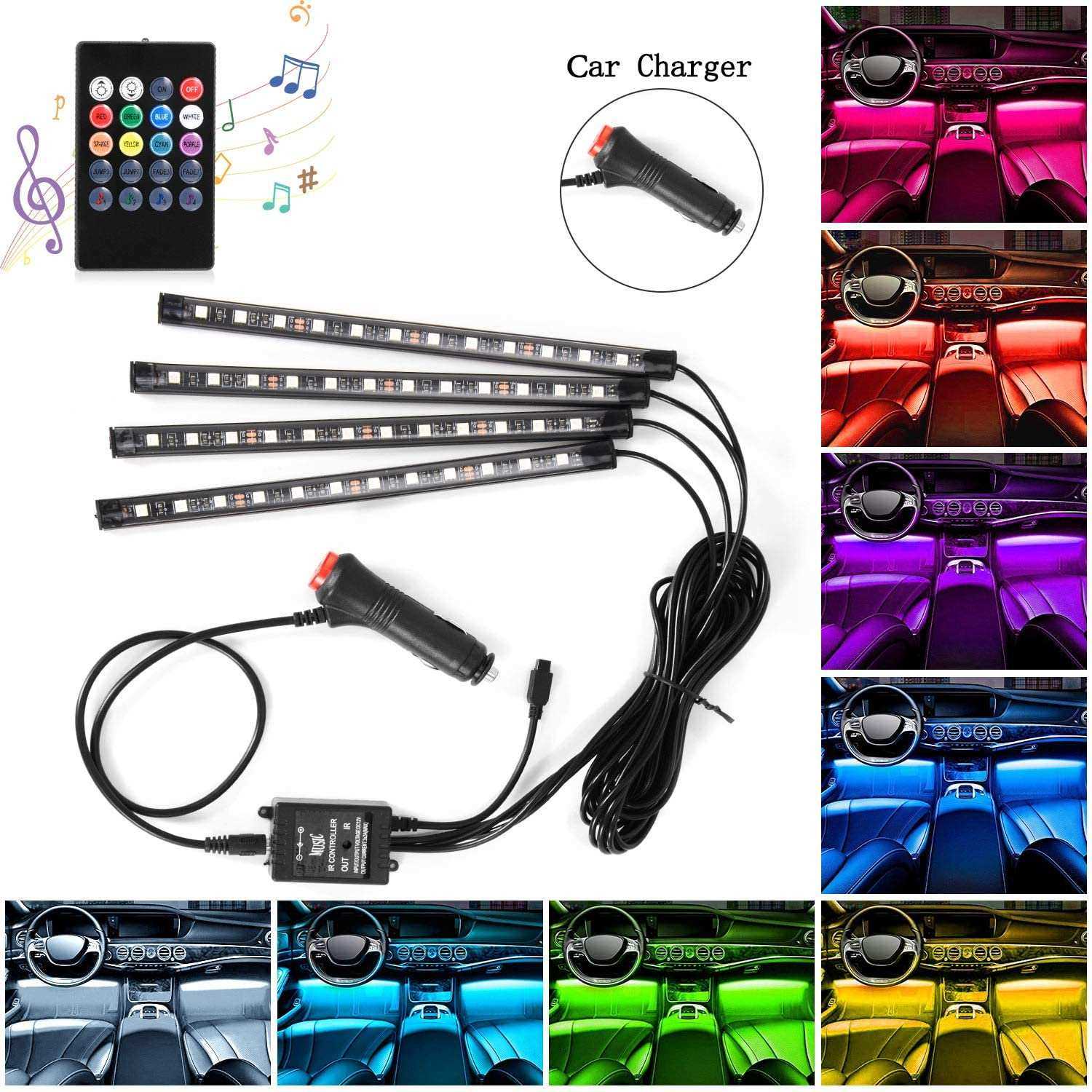 LUZ LED AUTO AUDIORITMICA 4 TIRAS 20CM