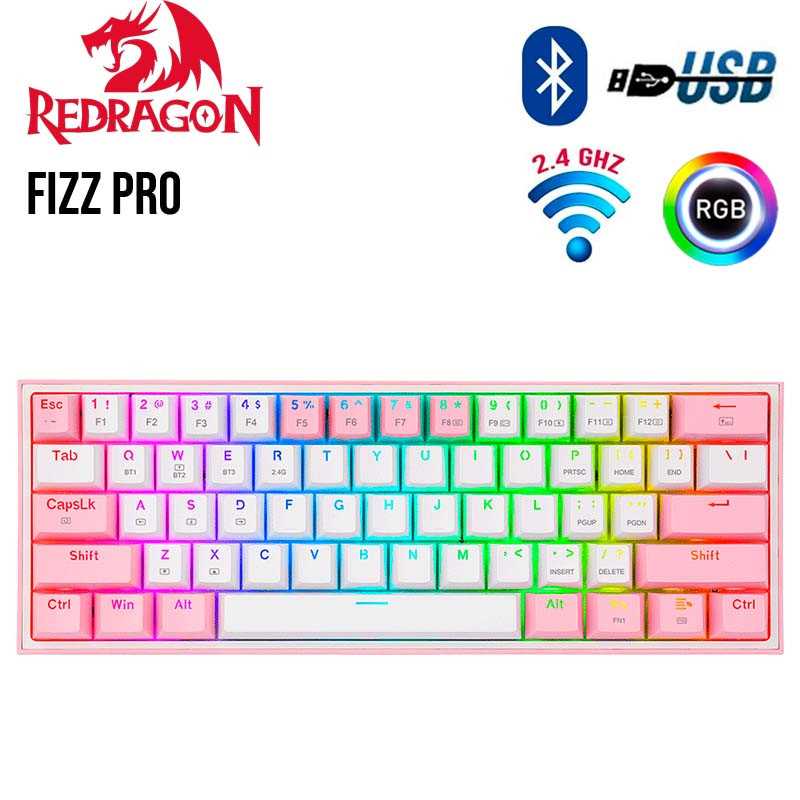 TECLADO REDRAGON K616-RGB FIZZ PRO WHITE/PINK