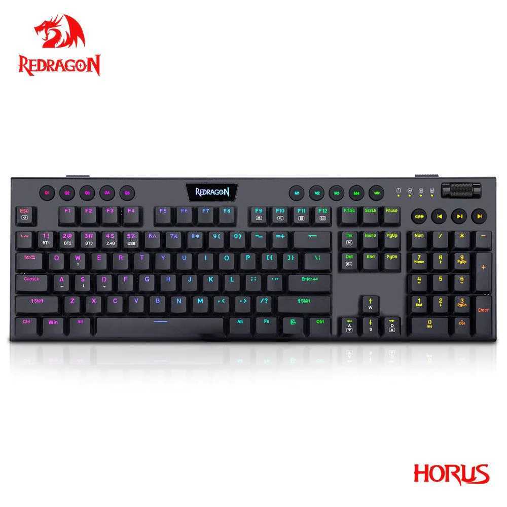 TECLADO REDRAGON K618-RGB-SP HORUS FS WIRELESS SW-RED