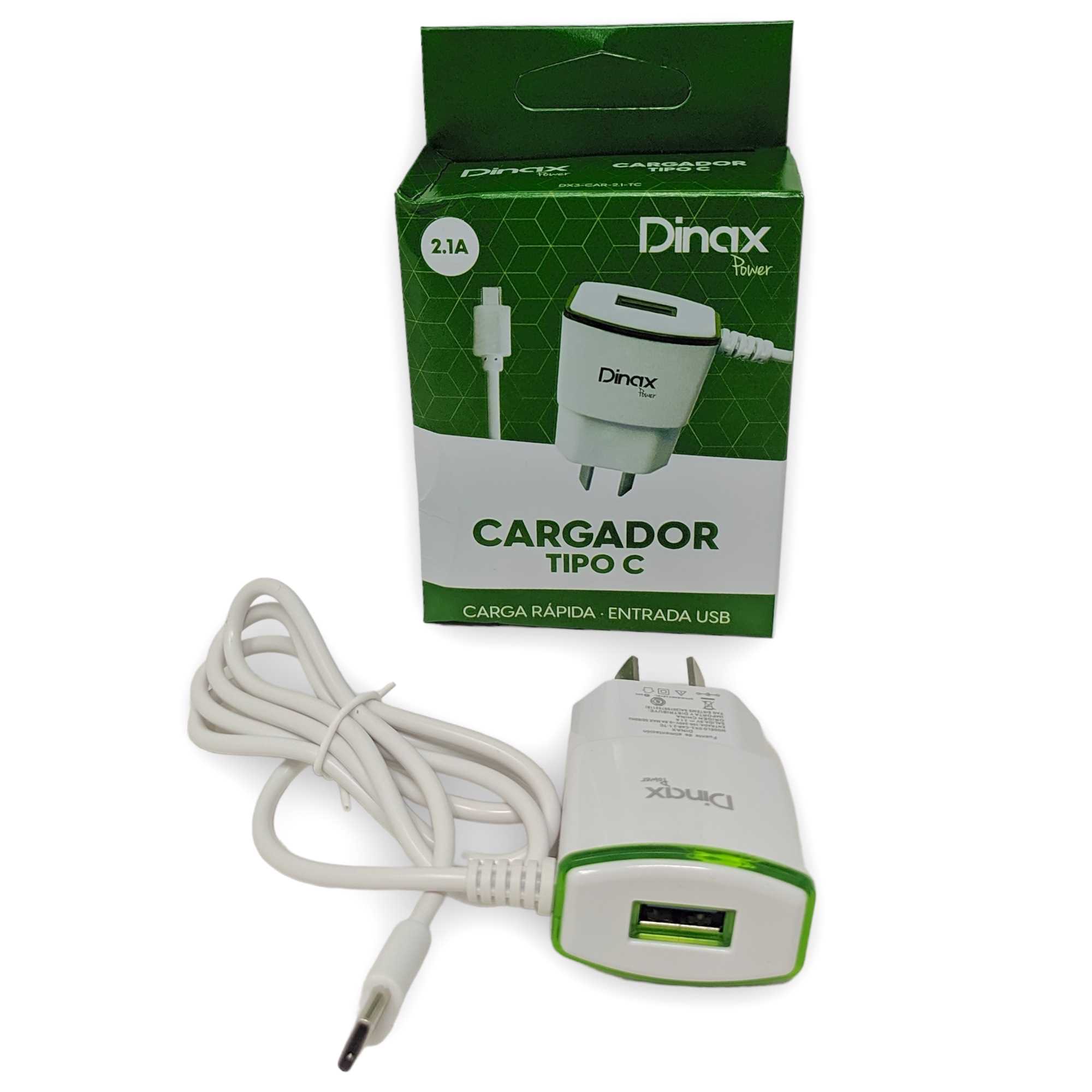 CARGADOR 220V TIPO C DINAX 2.1A CABLE + 1 USB