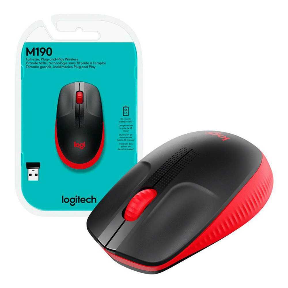 MOUSE LOGITECH INALAMBRICO M190 BLACK/RED