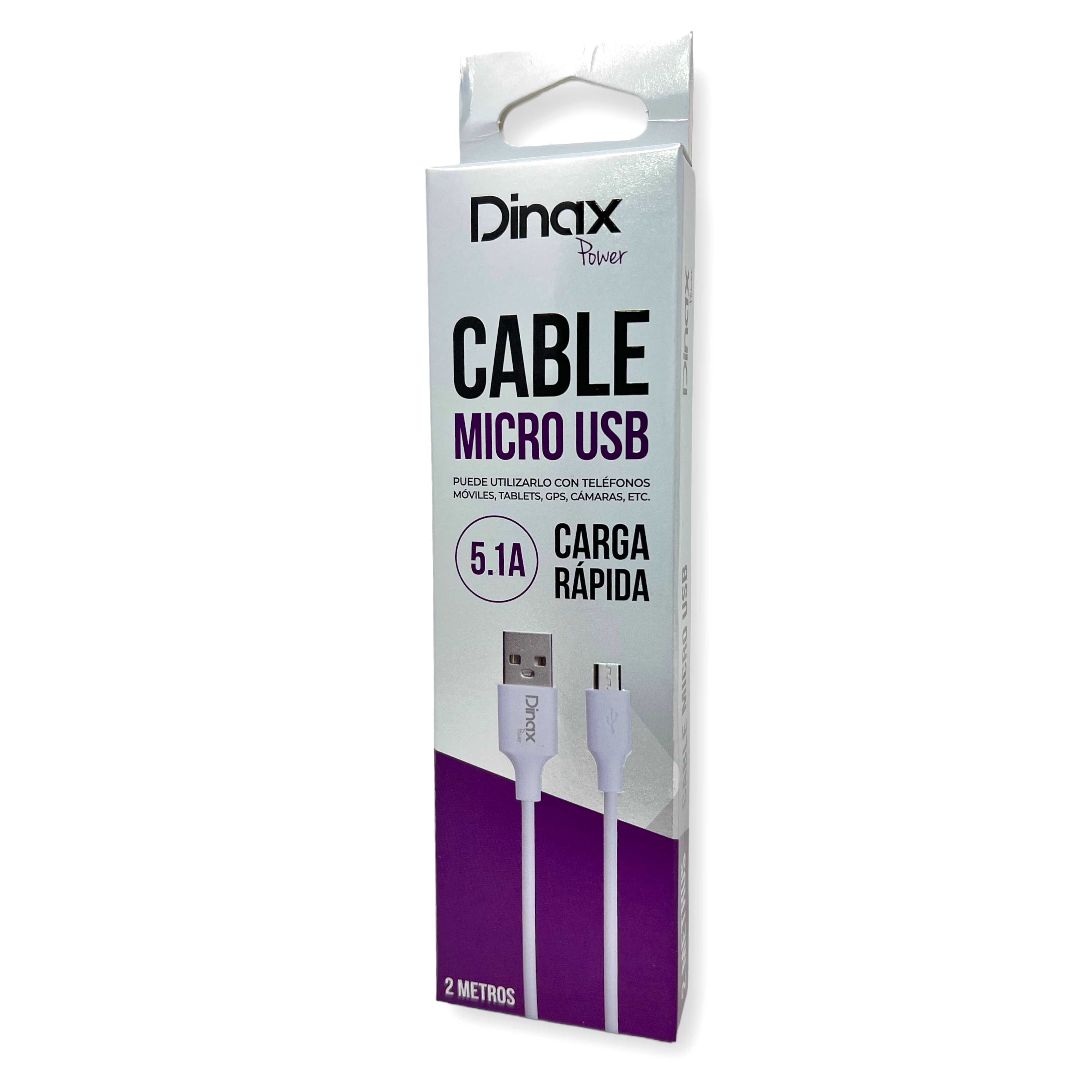 CABLE USB A MICRO USB DINAX 5.1A 2M CARGA RAPIDA LISO DX-2M46V8