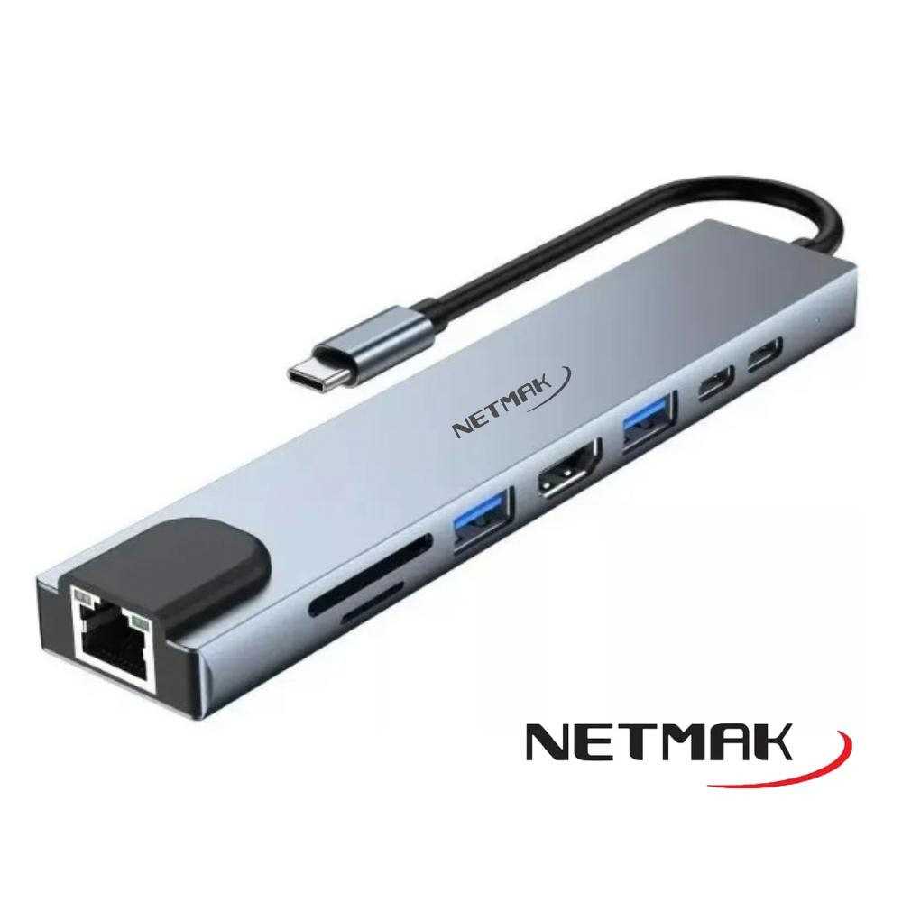 CONVERSOR TIPO C A (USB 3.0+HDMI+TIPO C+LAN) NETMAK NM-8EN1