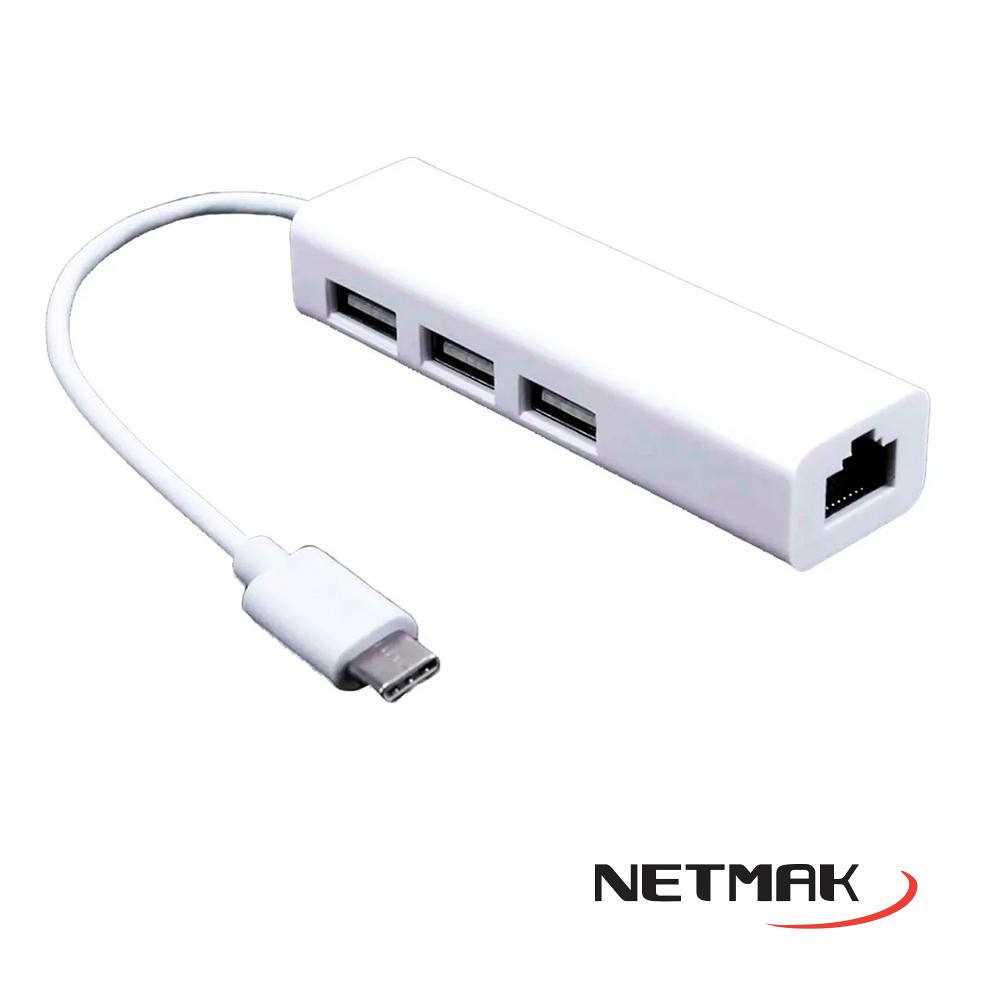 CONVERSOR TIPO C A (USB 2.0 X 3+LAN) NETMAK NM-TC40