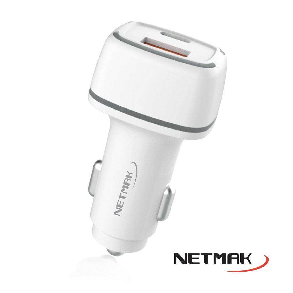 CARGADOR AUTO (TIPO C + USB 3.1A) NETMAK NM-UCC6 BLANCO