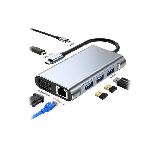 Adaptador USB C a HDMI dual, estación de acoplamiento USB C 7 en 1 a  adaptador VGA de puerto HDMI dual, USB C a 3USB 2.0, adaptador de monitor