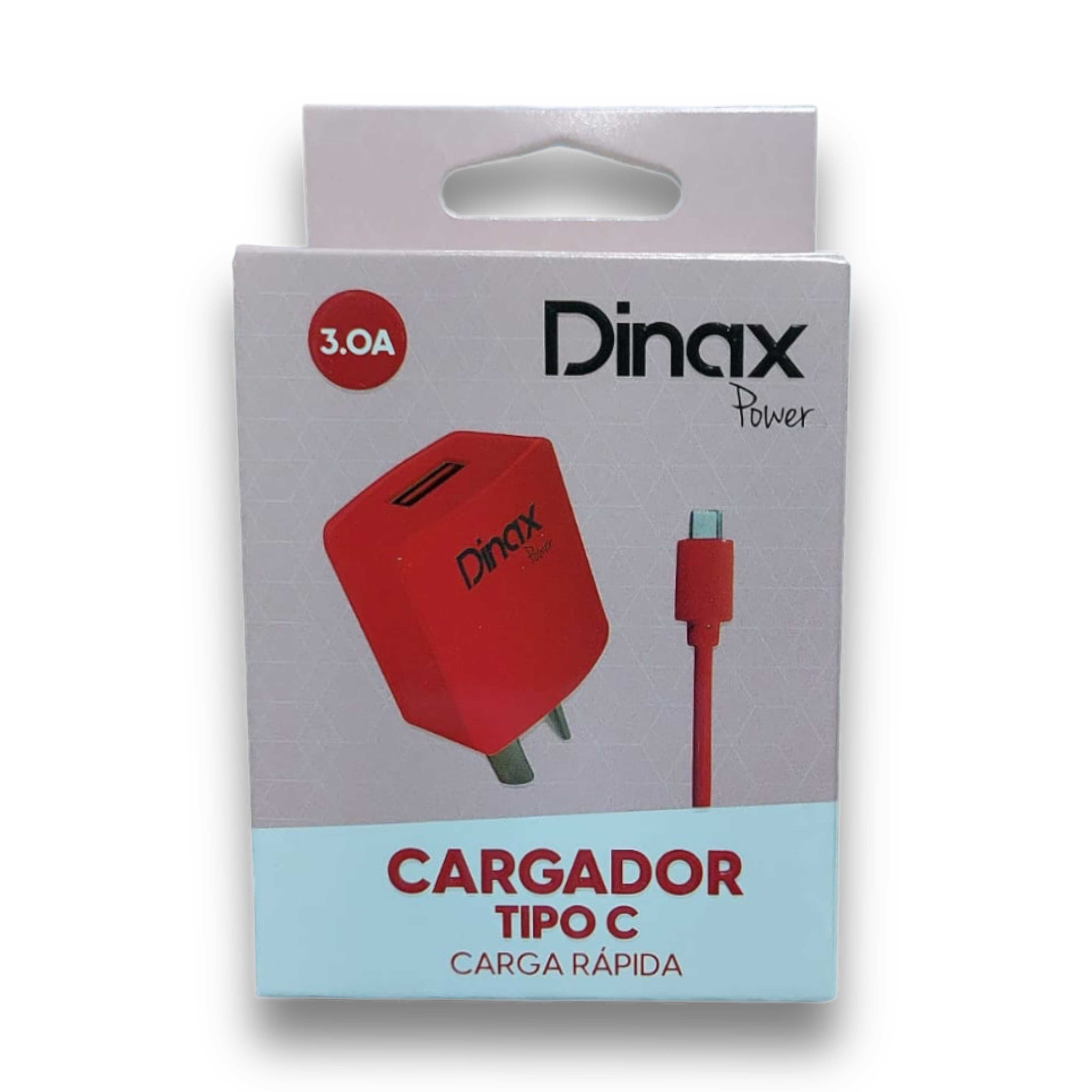 CARGADOR 220V TIPO C DINAX 3A CABLE + 1 USB (CAJA) ROJO