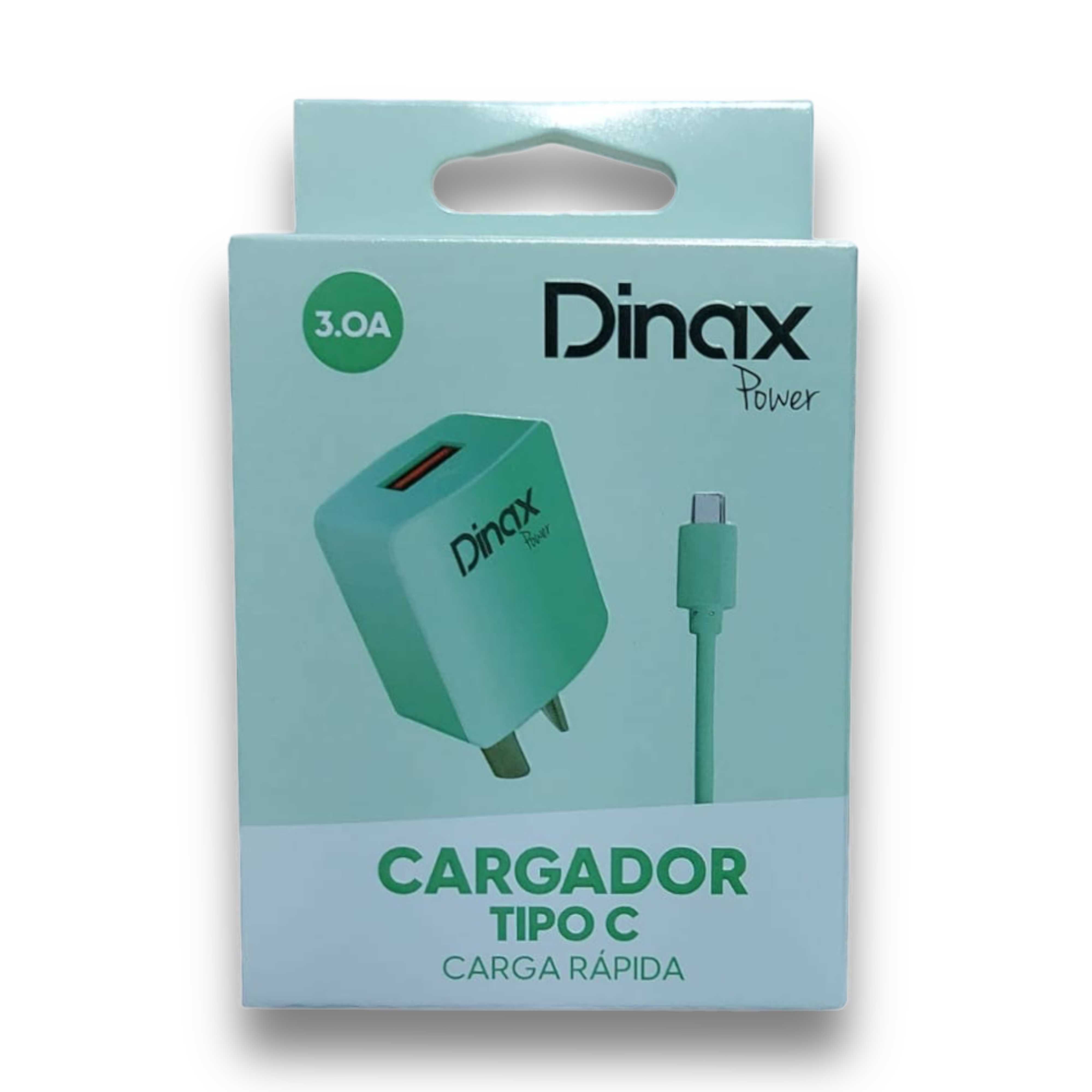 CARGADOR 220V TIPO C DINAX 3A CABLE + 1 USB (CAJA) VERDE