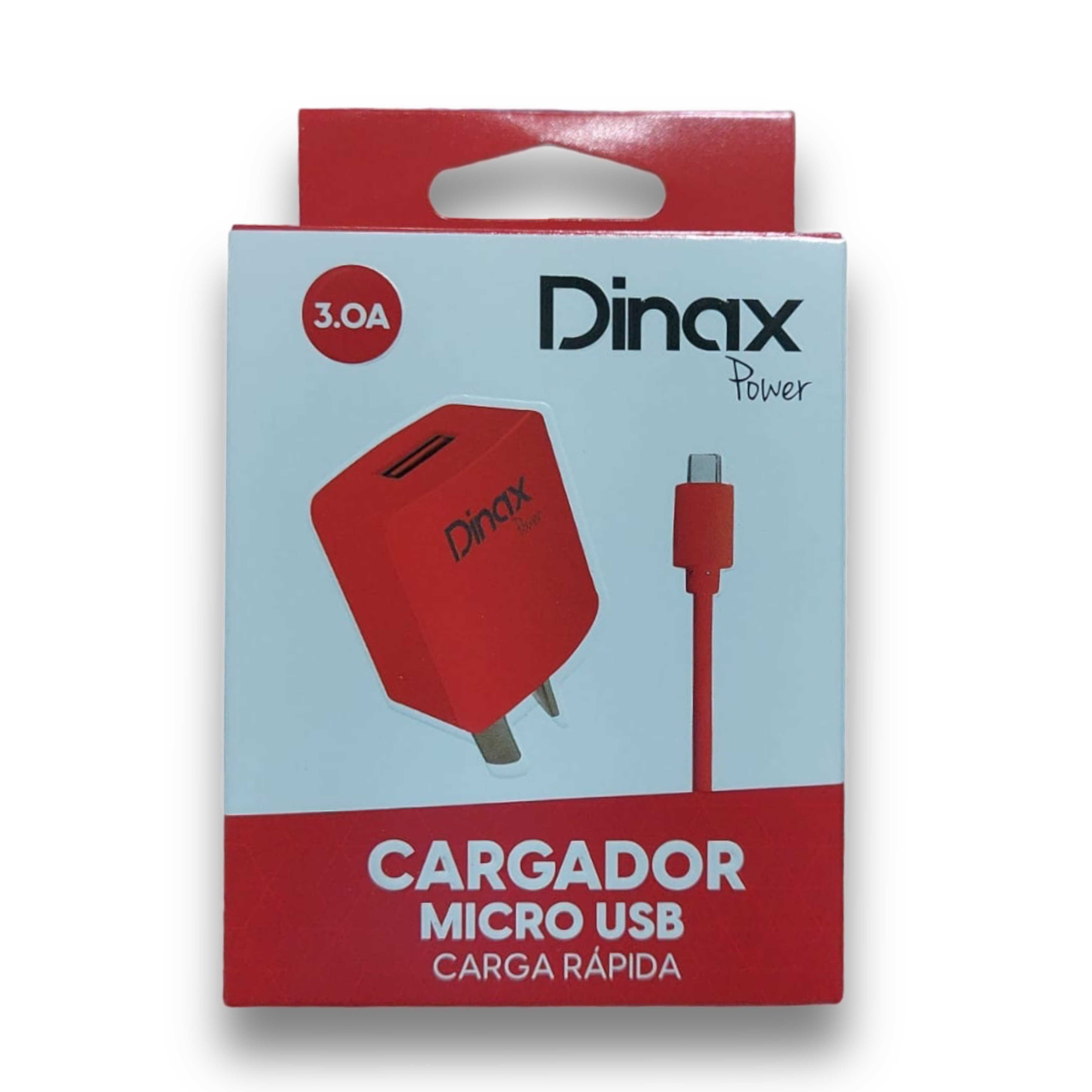 CARGADOR 220V 3A MICRO USB DINAX CABLE + 1 USB (CAJA) ROJO