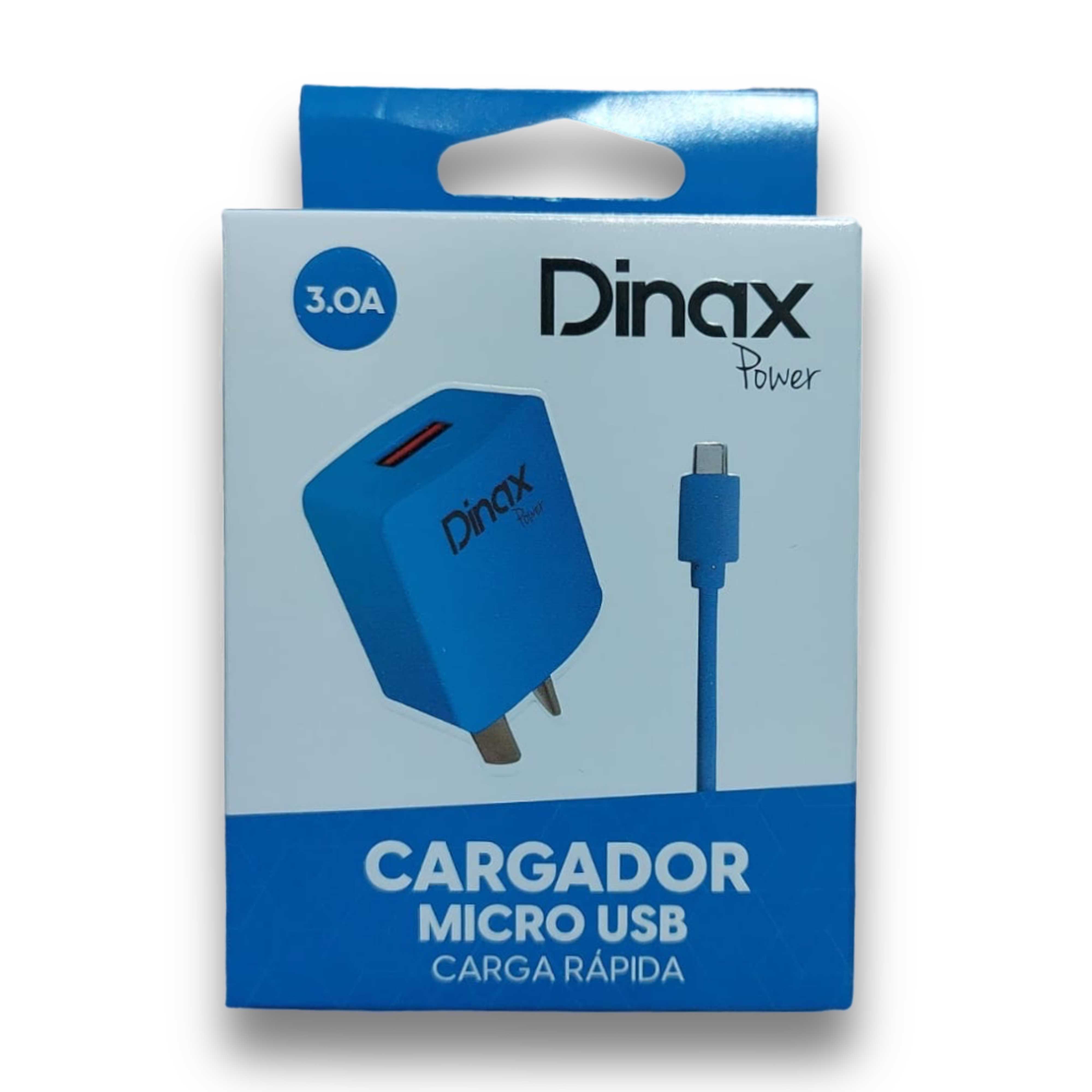 CARGADOR 220V 3A MICRO USB DINAX CABLE + 1 USB (CAJA) AZUL