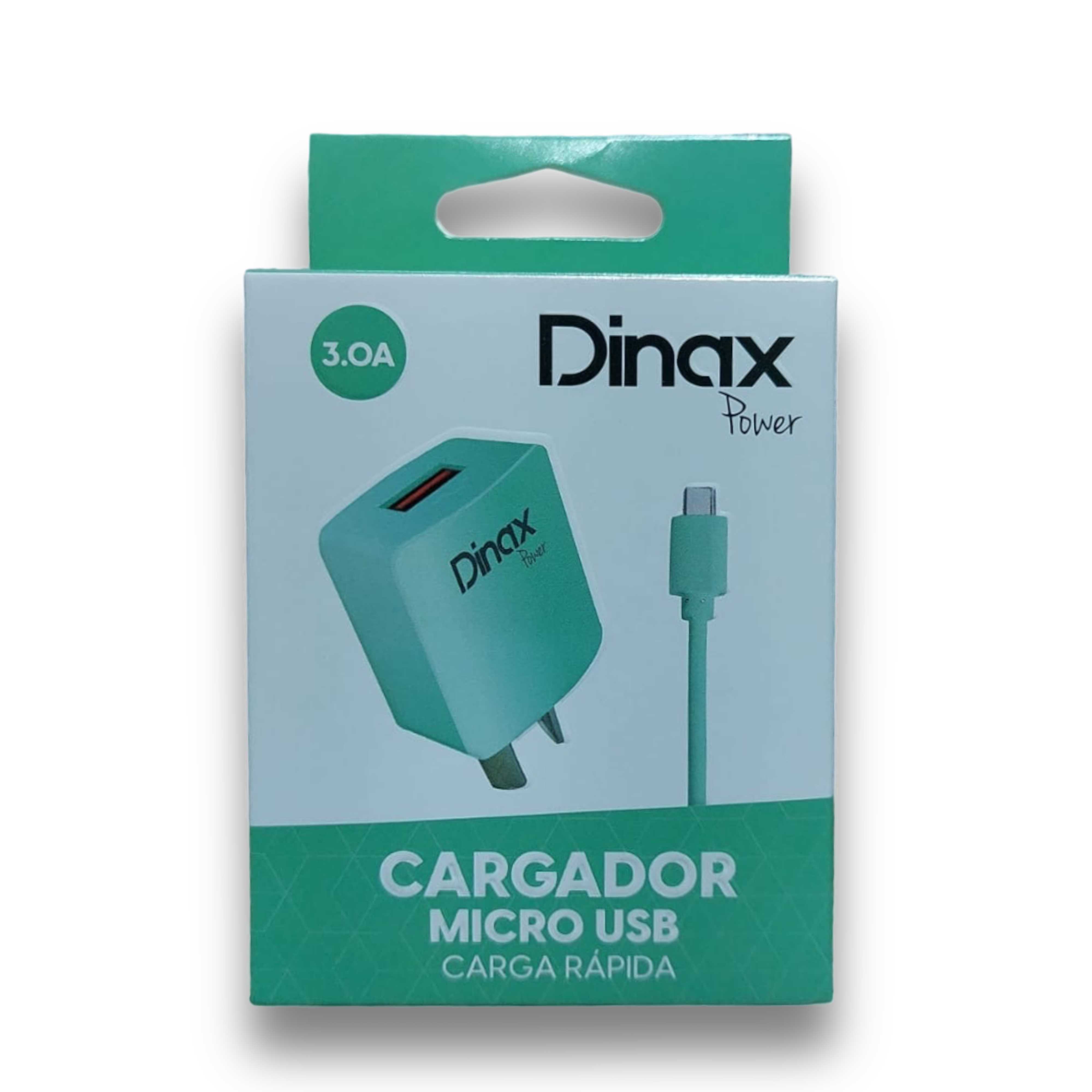 CARGADOR 220V 3A MICRO USB DINAX CABLE + 1 USB (CAJA) VERDE
