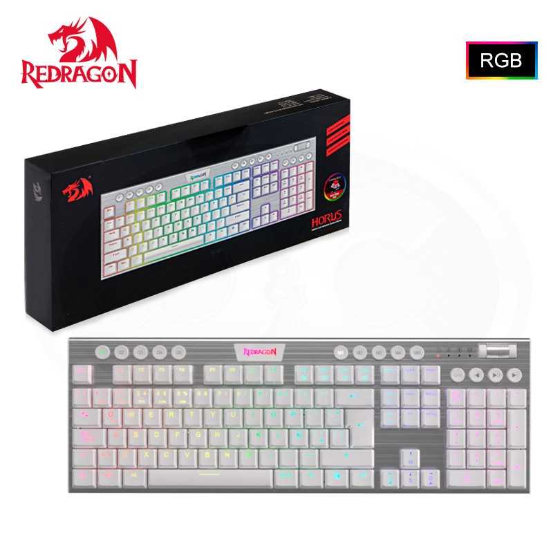 TECLADO REDRAGON K618-RGB-SP HORUS FS WIRELESS SW RED WHITE | RyR ...