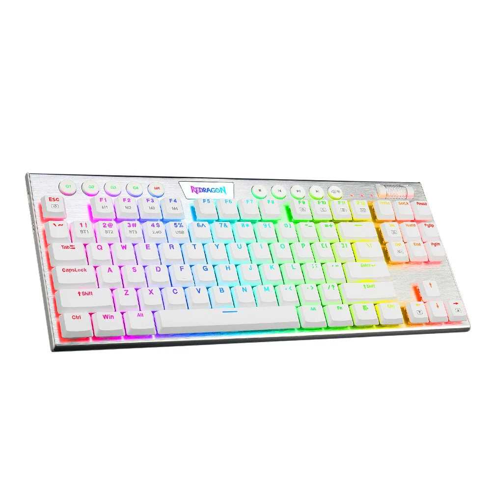 TECLADO REDRAGON K621-RGB-SP WHITE RD HORUS TKL WIRELESS SW RED