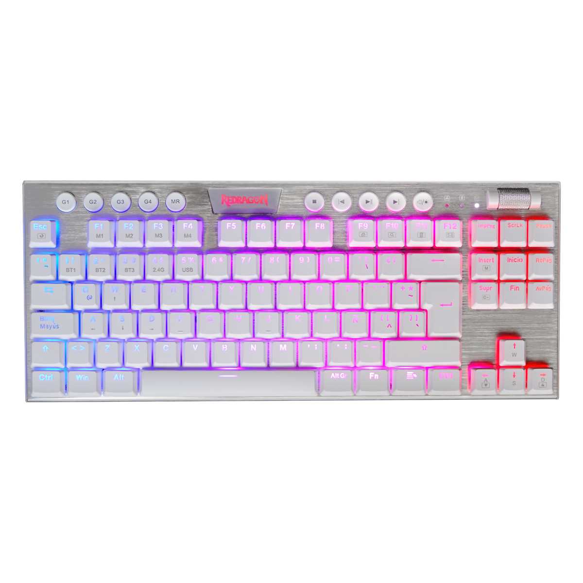 TECLADO REDRAGON K622W-RGB-SP WHITE RD HORUS TKL SW RED