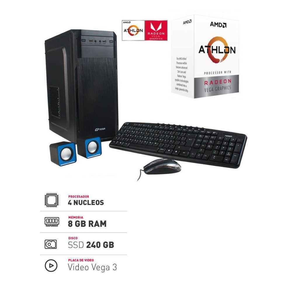 PC Gamer Completa AMD Athlon 3000g 16GB DDR4 240GB SSD Radeon RX550 4GB  DDR5 WiFi + Monitor LED 19'' + Combo