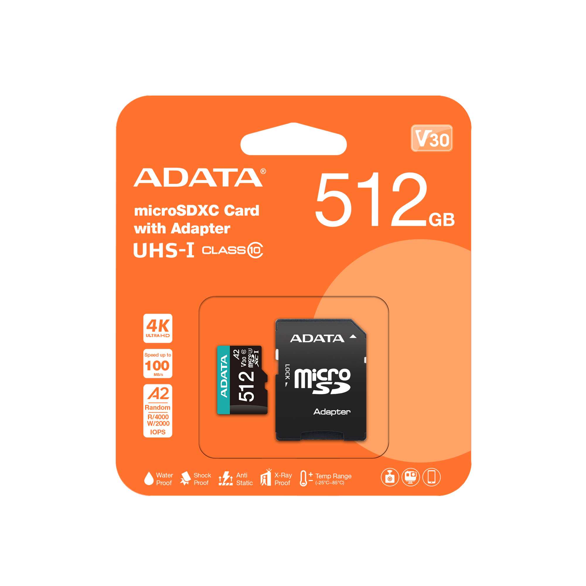 MEMORIA MICRO SD 512GB ADATA CLASE 10 UHSI U3 V30 RyR Computacion