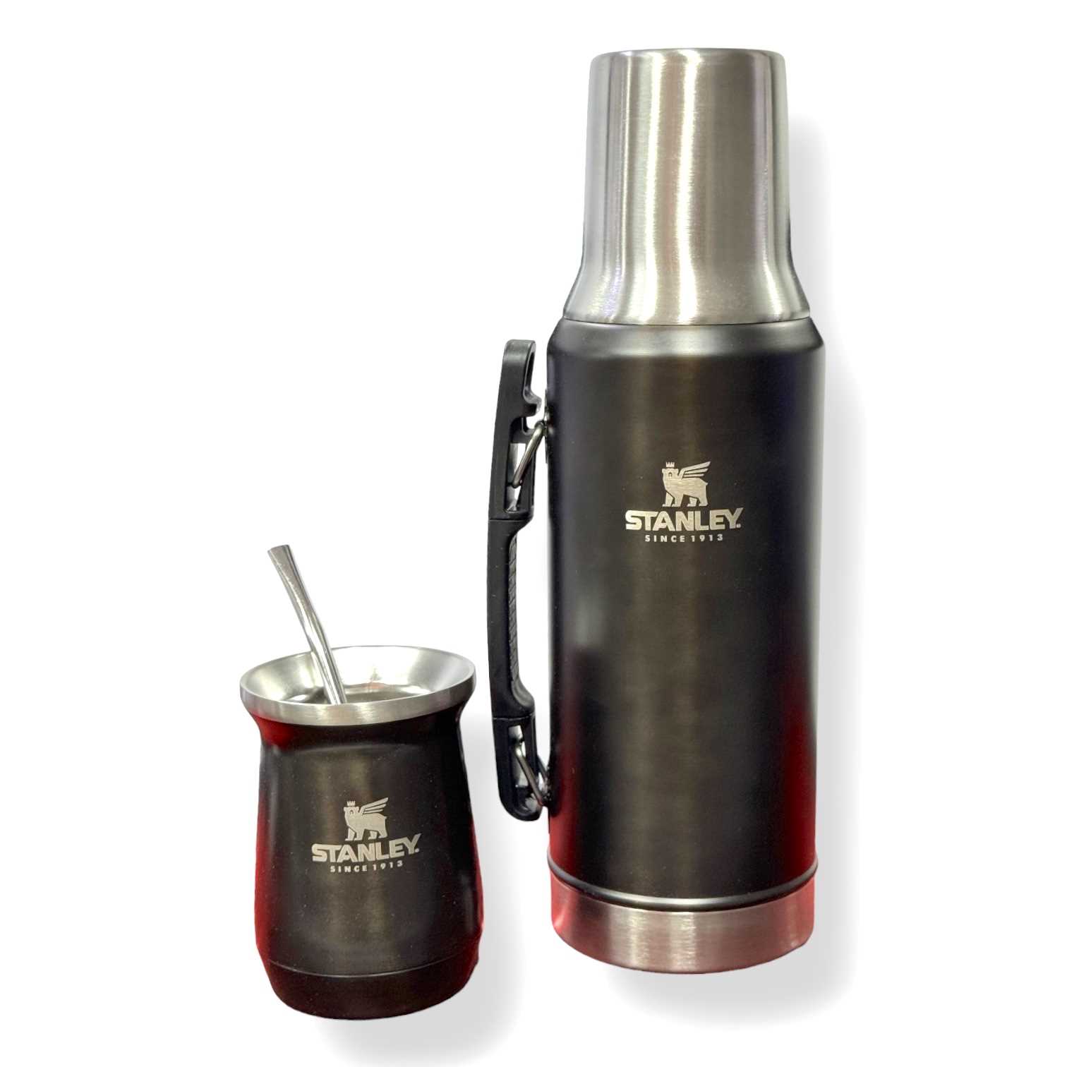 TERMO STANLEY 1.2L + MATE C/BOM NEGRO (IMITACION PREMIUN)