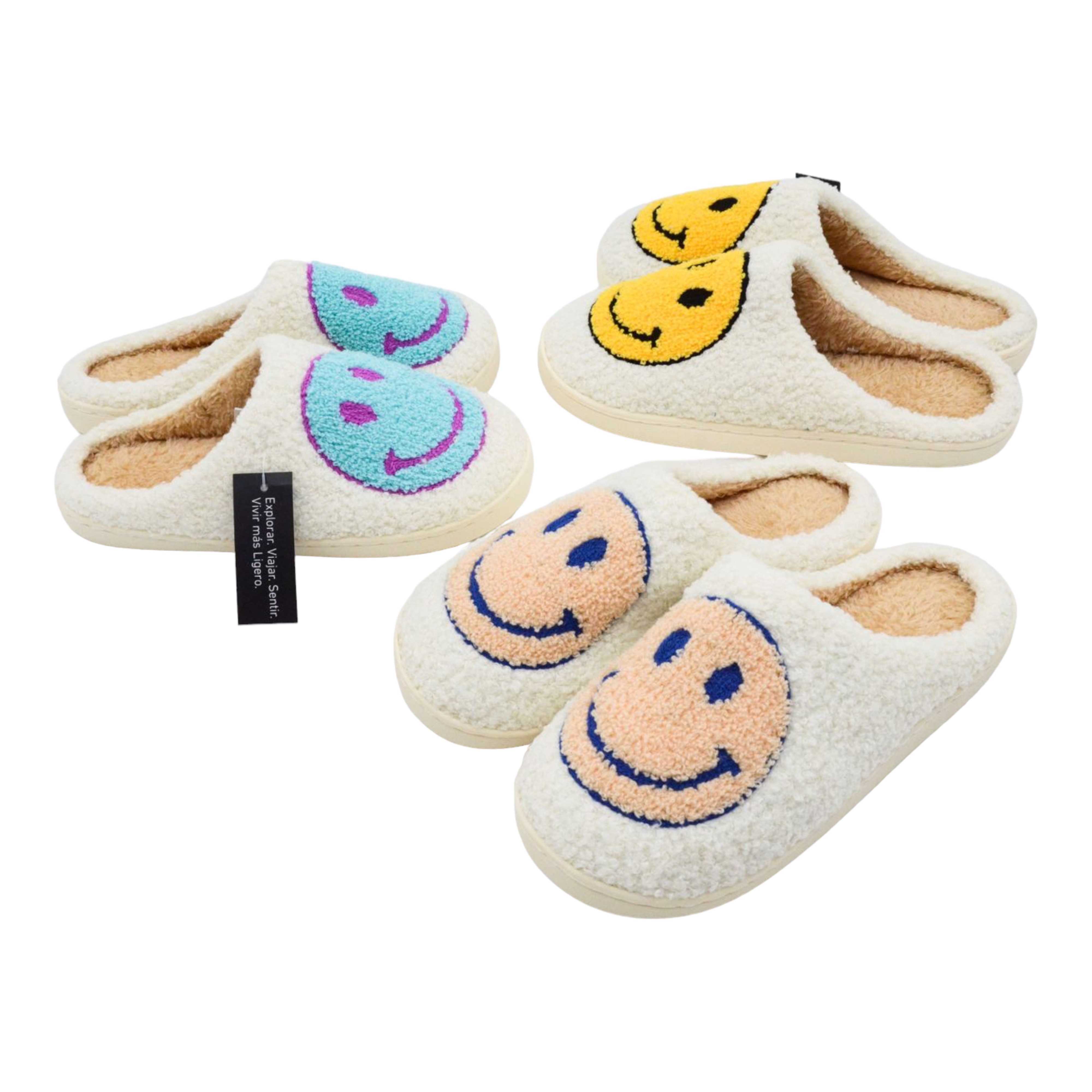 PANTUFLAS PELUCHE CARITA FELIZ TALLE M AMARILLA
