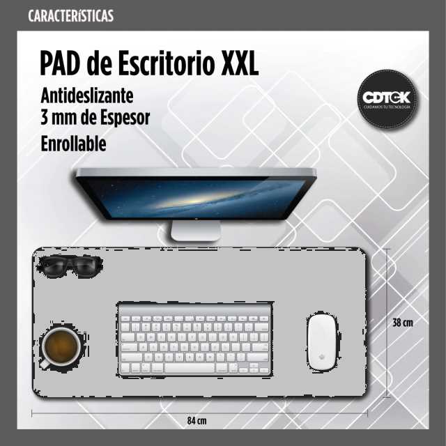 PAD MOUSE CDTEK GRIS LISO XL 84X38CM