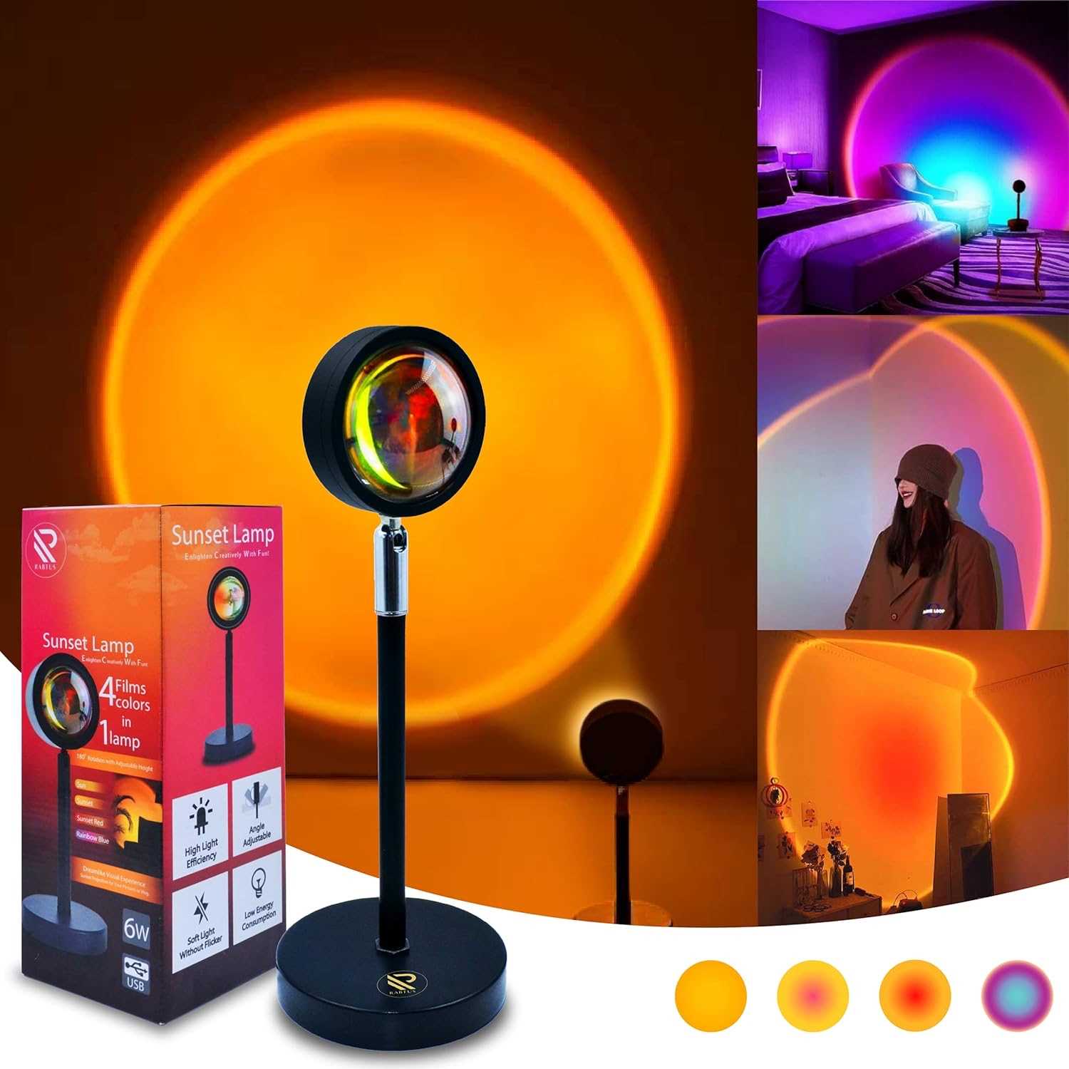 LAMPARA VELADOR LED RYR SUNSET ARCO IRIS