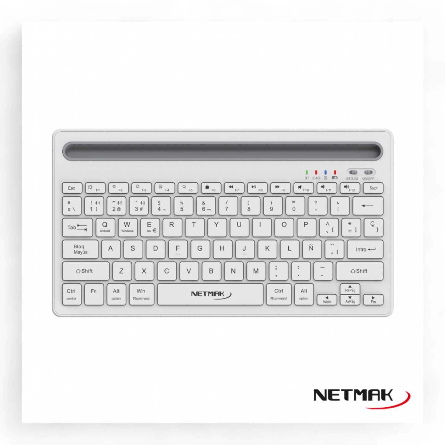 Teclado Inalambrico 2.4Ghz + BT 5.0 Netmak (NM-KB380-W) Blanco