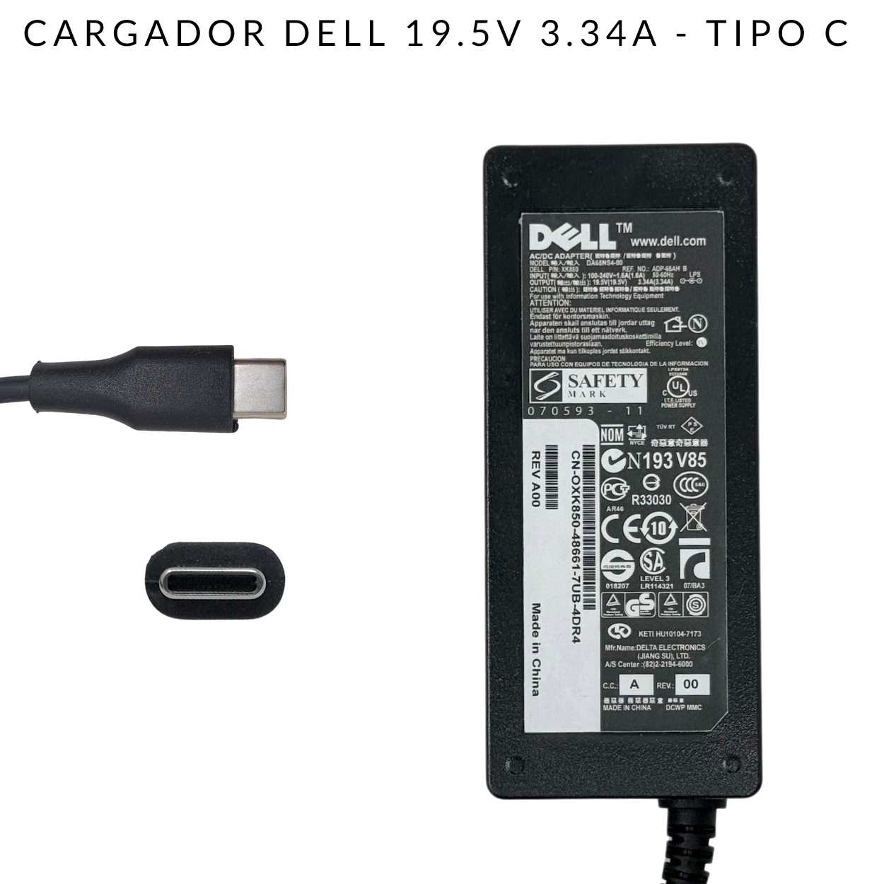 FUENTE NOTEBOOK ORIGINAL DELL 19.5V 3.34A 65W TIPO C