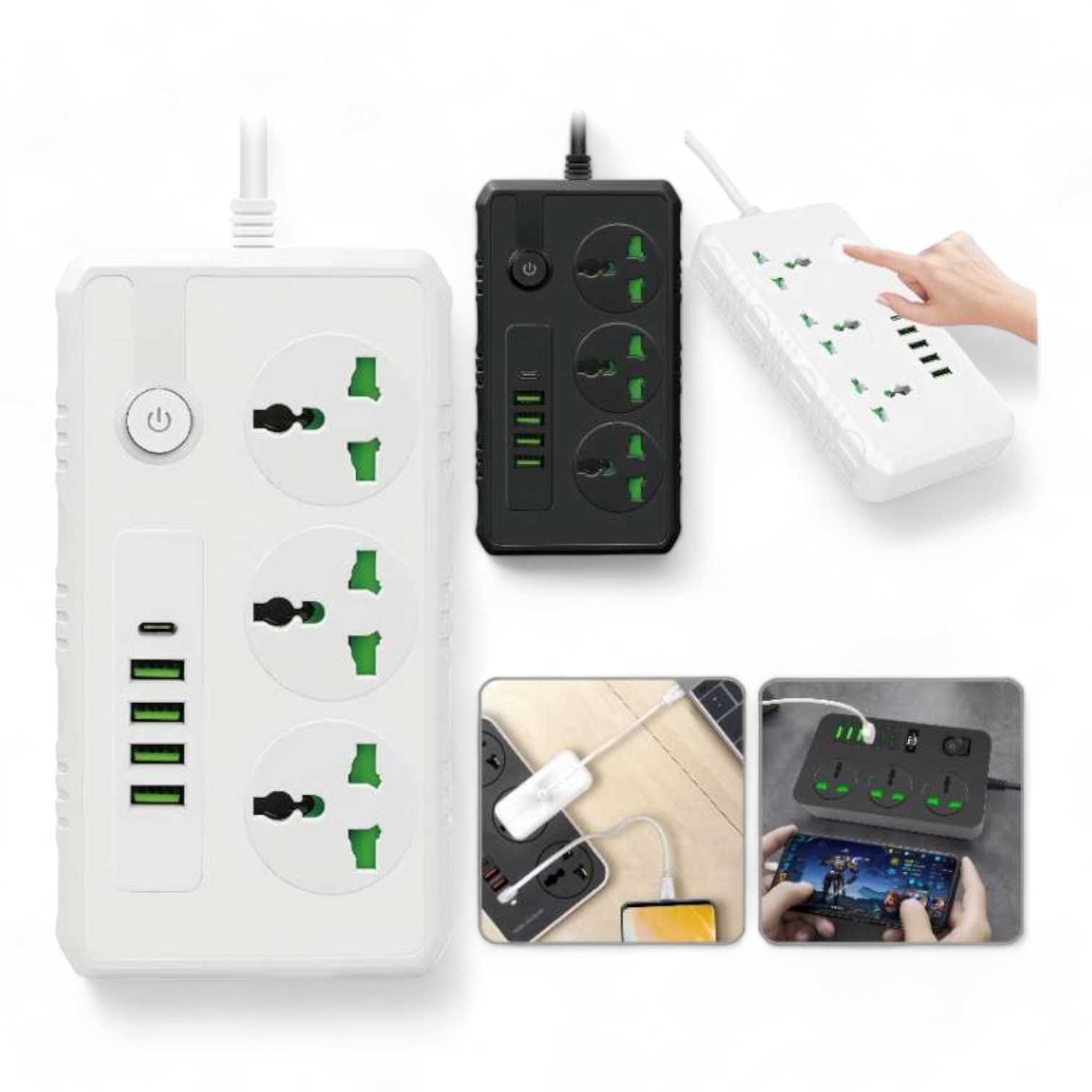 ZAPATILLA 3 TOMAS 220V B09 + 5 USB 3.1A + PD 20W 3000W 1M