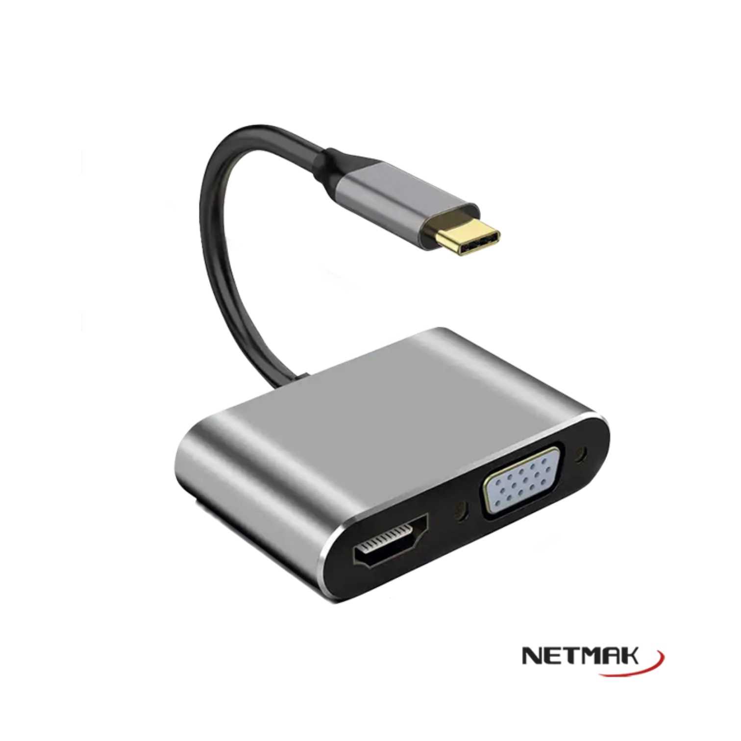 CONVERSOR TIPO C 3.1 A (HDMI+VGA+USB 3.0+ TIPO C PD) NETMAK NM-4EN1