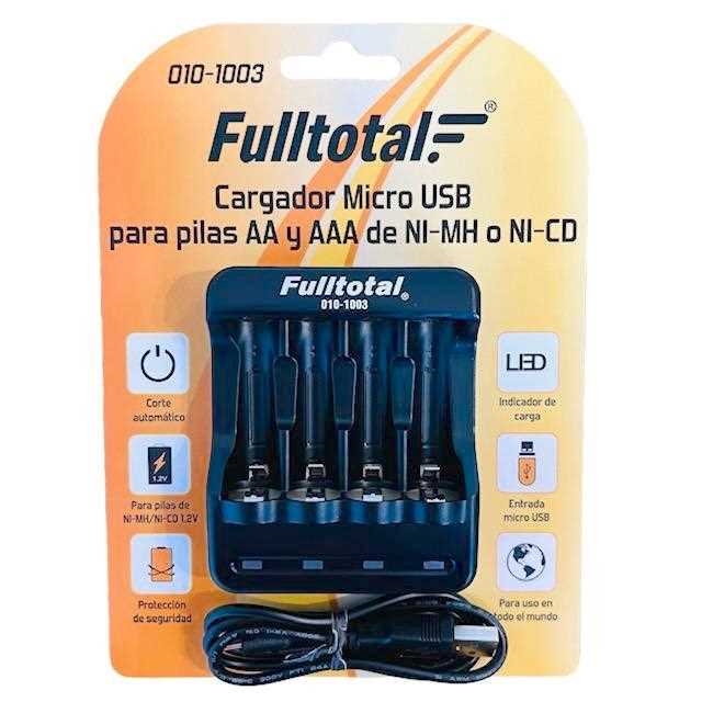 CARGADOR PILAS FULL NI.MH 4 CANALES USB 1003