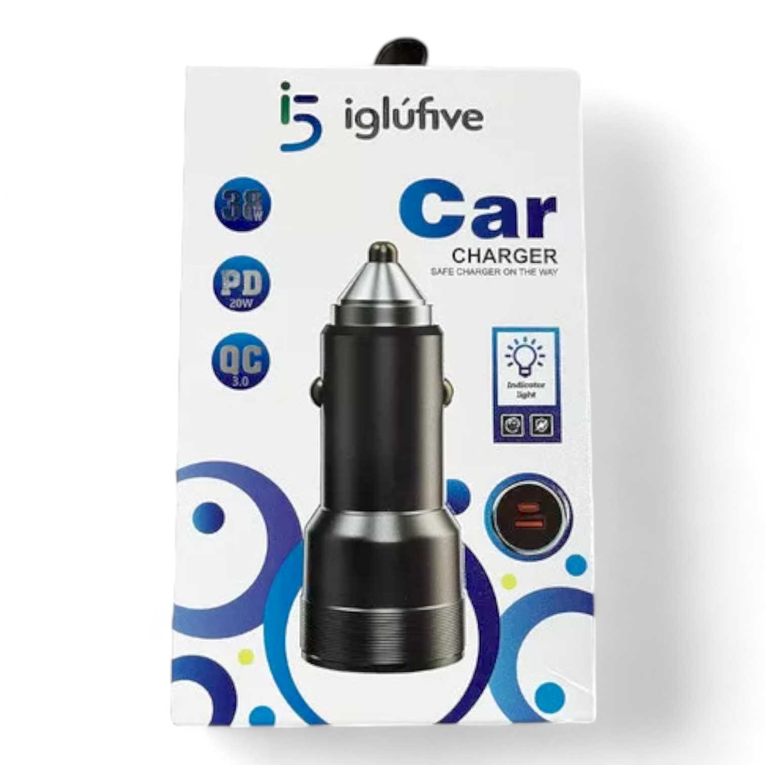 CARGADOR AUTO IGLU QC3 + PD 20W